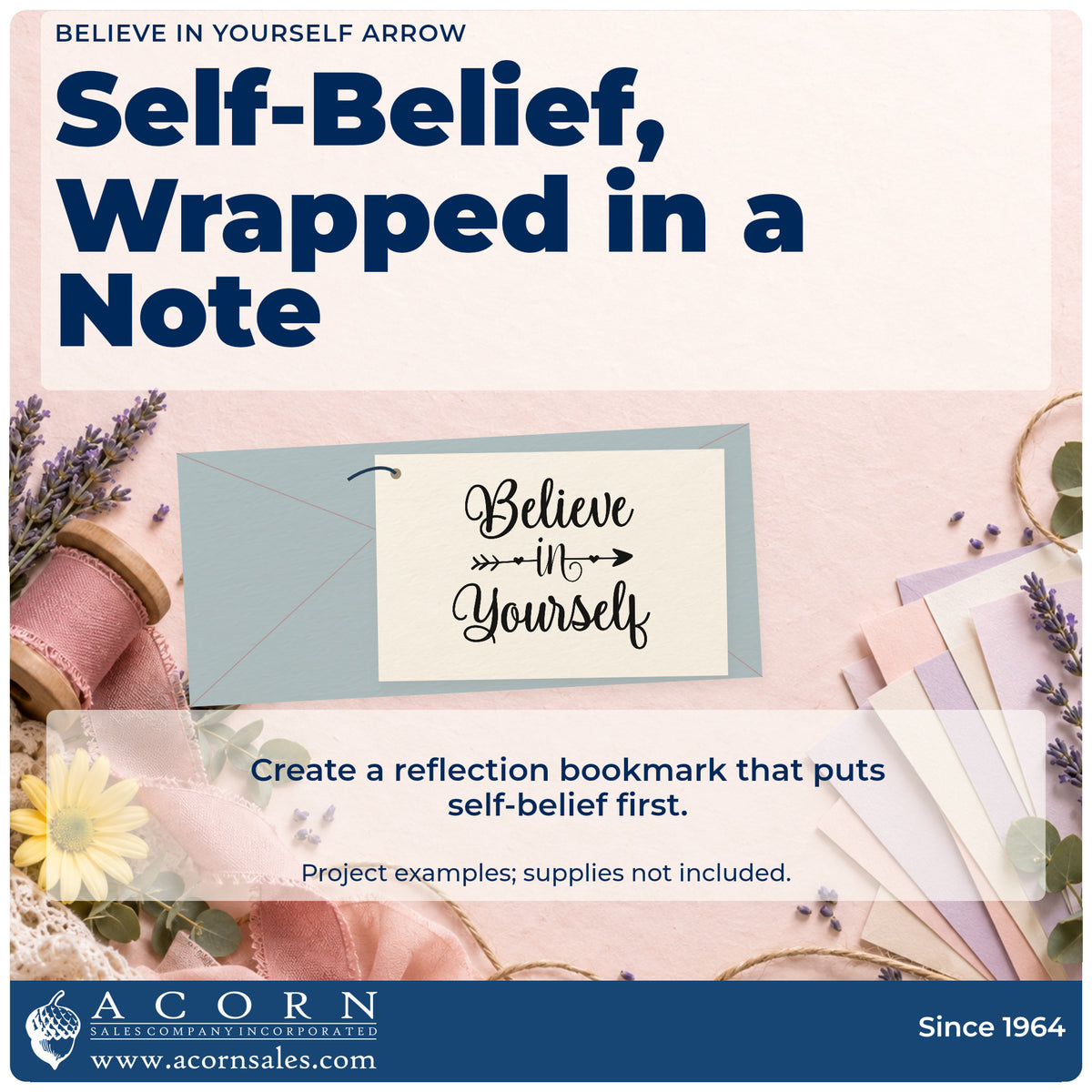 A finished handmade project stamped with the Believe In Yourself Arrow Slim Pre-Inked Stamp, ideal for recital album page.