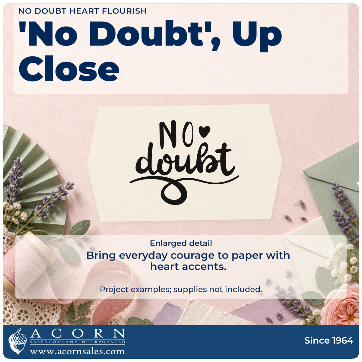 Enlarged detail of the No Doubt Heart Flourish Self-Inking Stamp imprint. The words "No doubt" appear with a small solid heart and a large looping underline.