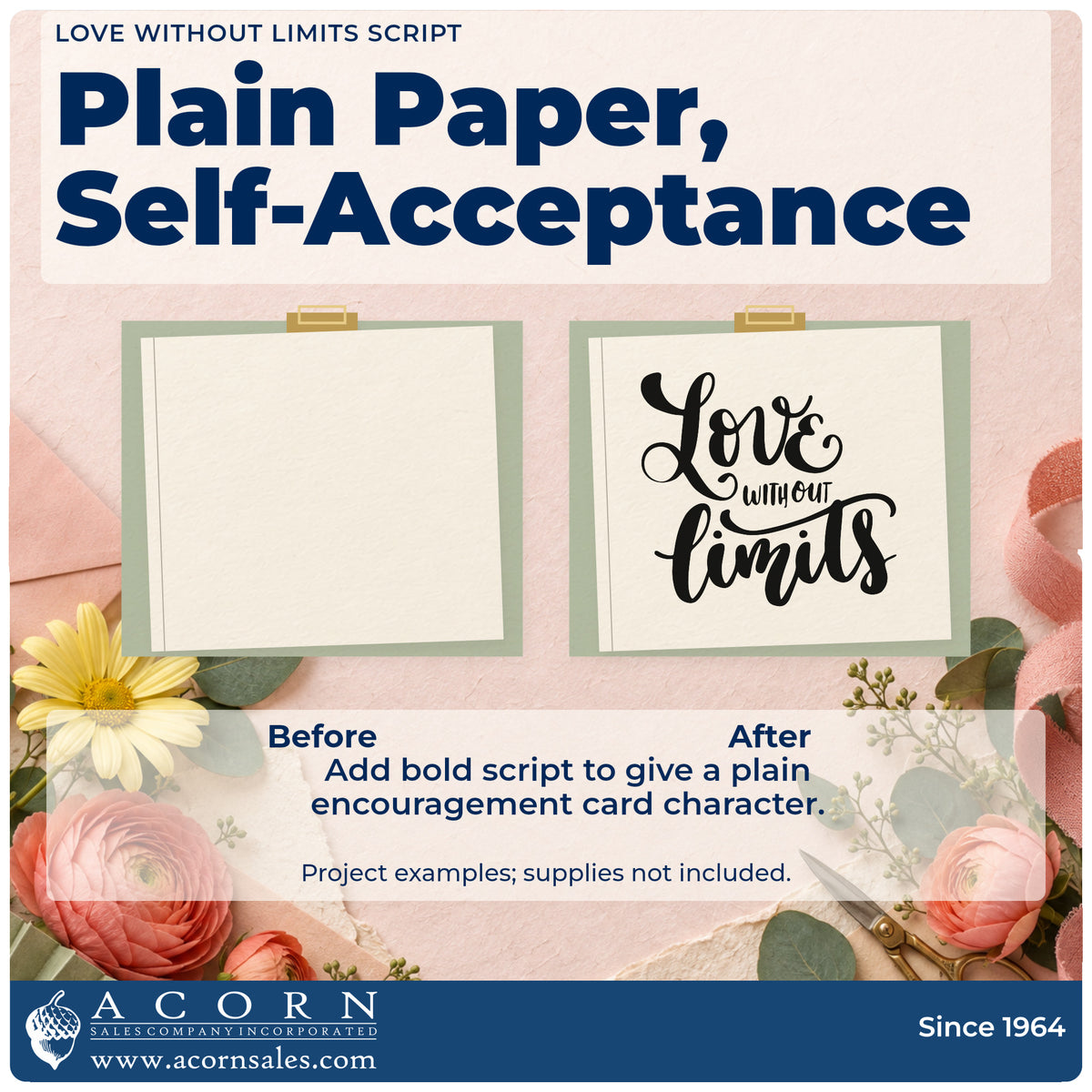 Before and after of a plain item finished with the Love Without Limits Script Rubber Stamp – Duo Hand, a quick upgrade for framed stair landing.