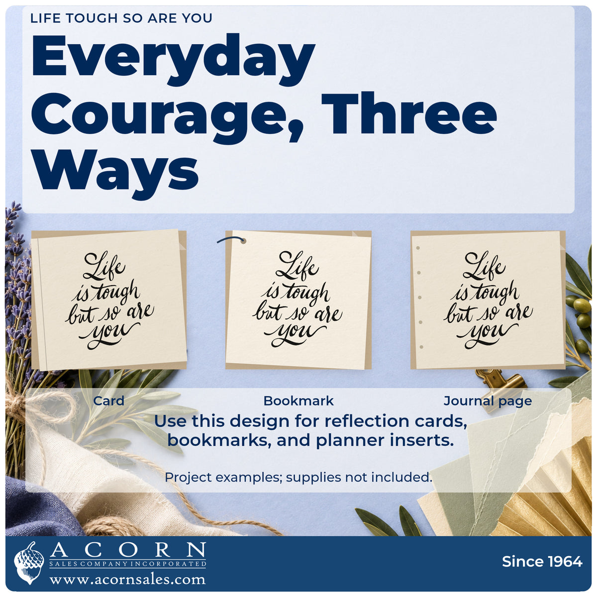 Three project examples made with the Life Is Tough But So Are You Slim Pre-Inked Stamp, including chore rotation sheet.