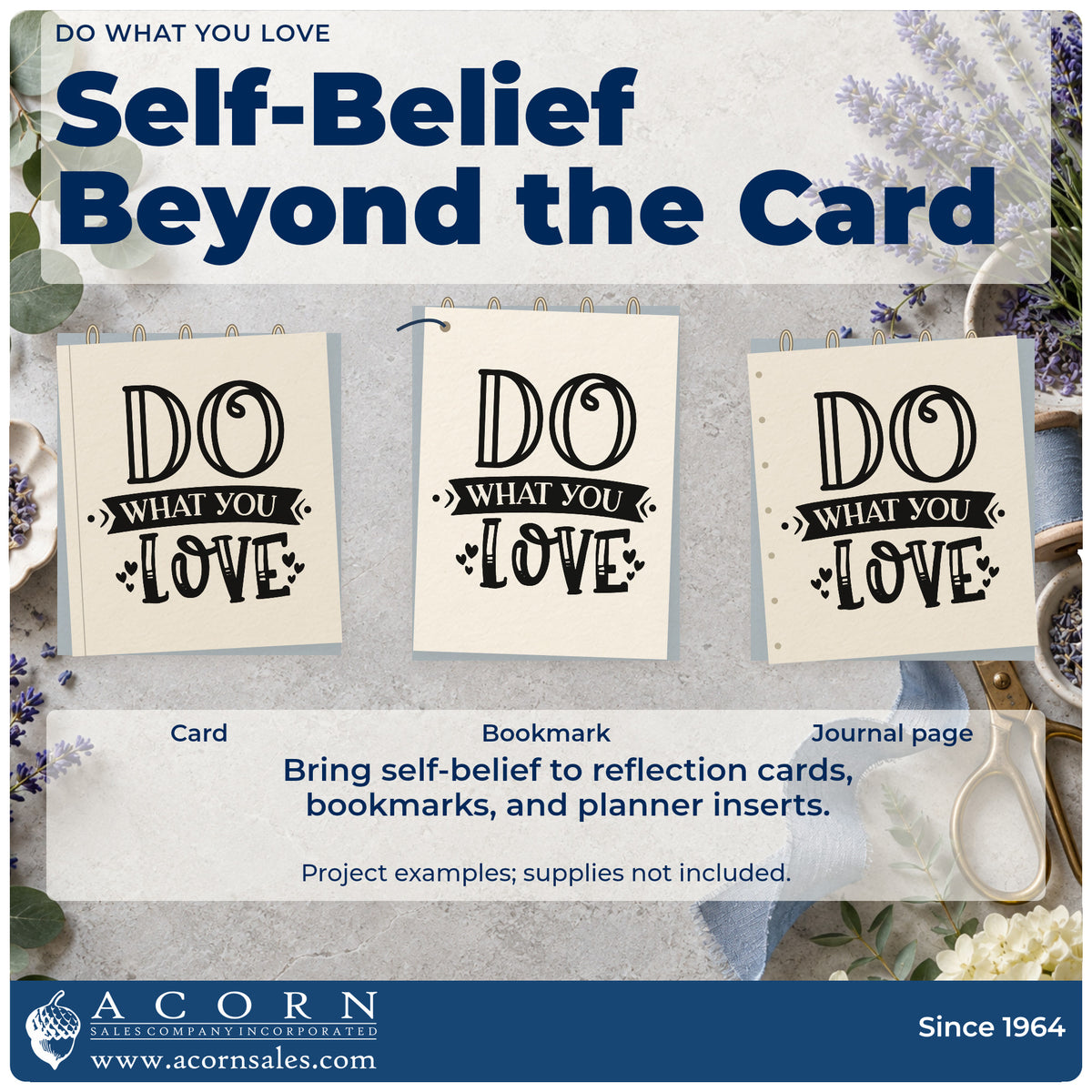 Three project examples made with the Do What You Love With Hearts Pre-Inked Stamp – Slim, including event calendar sheet.