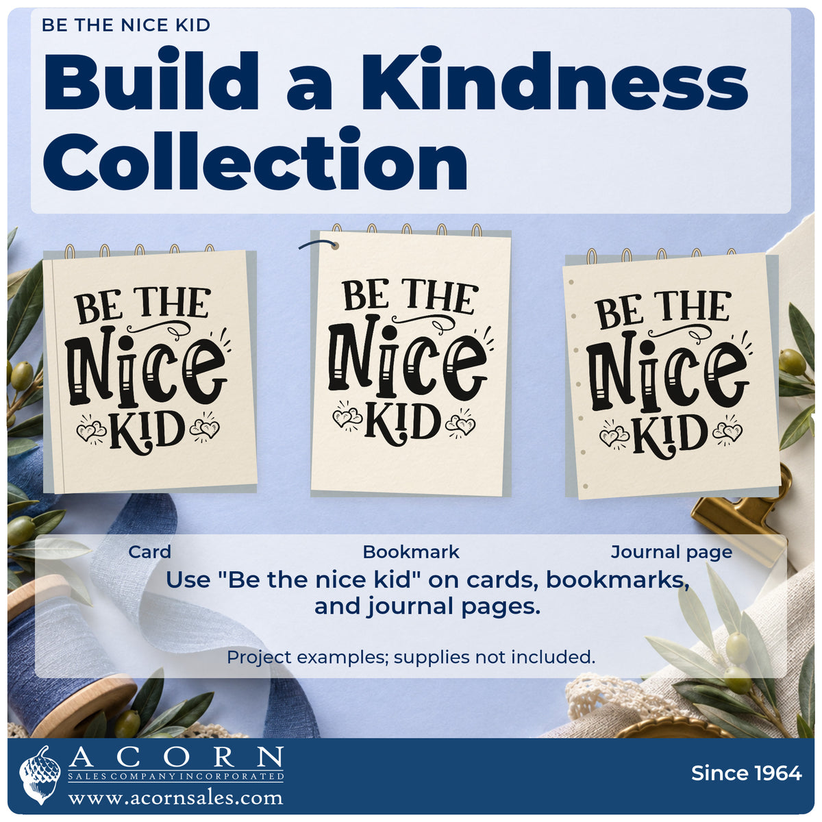 Three project examples made with the Be The Nice Kid Rubber Stamp – Duo Hand, including cabin duty sheet.