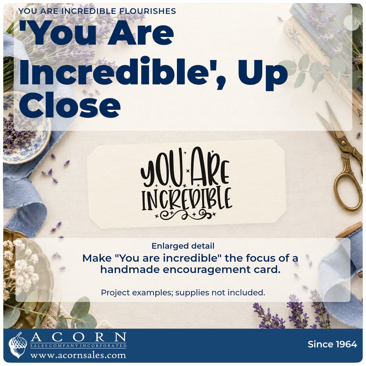 Enlarged detail of the You Are Incredible Self-Inking Stamp imprint. The words "You are incredible" appear in tall decorative lettering with small sparkles and curled flourishes.