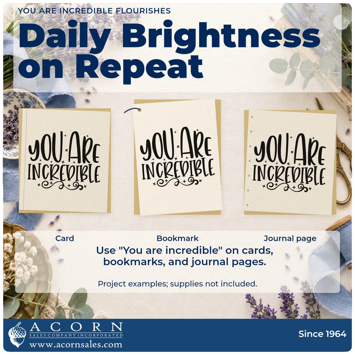 Three project examples made with the You Are Incredible Hand Stamp – Duo, including thank week sheet.