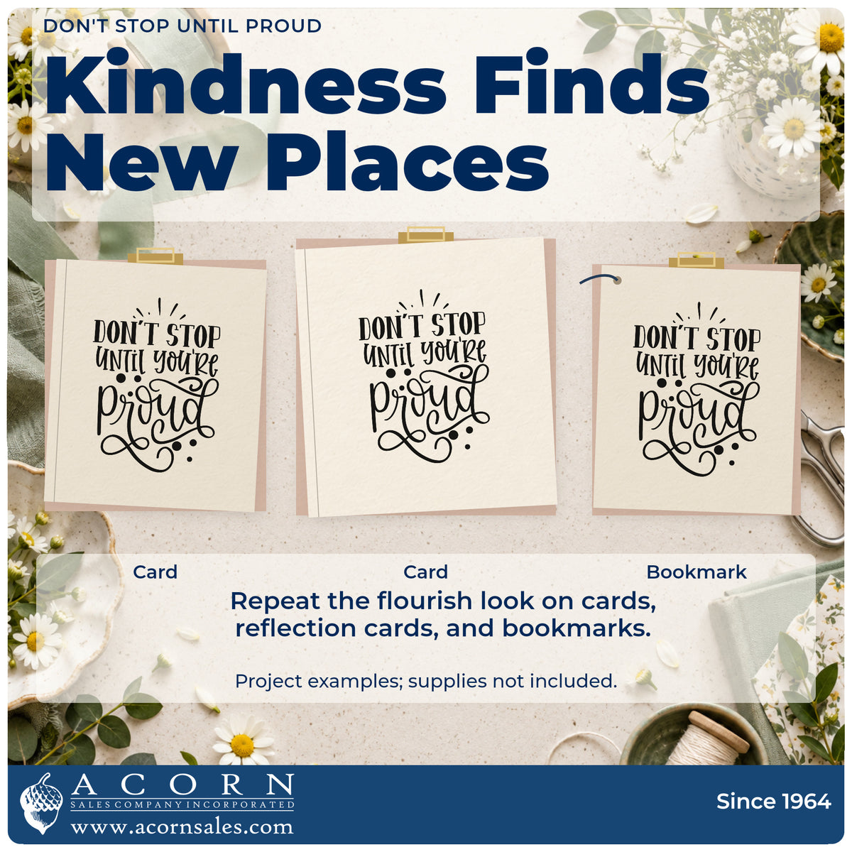 Three project examples made with the Don't Stop Until Proud Self-Inking Stamp, including piece select sheet.