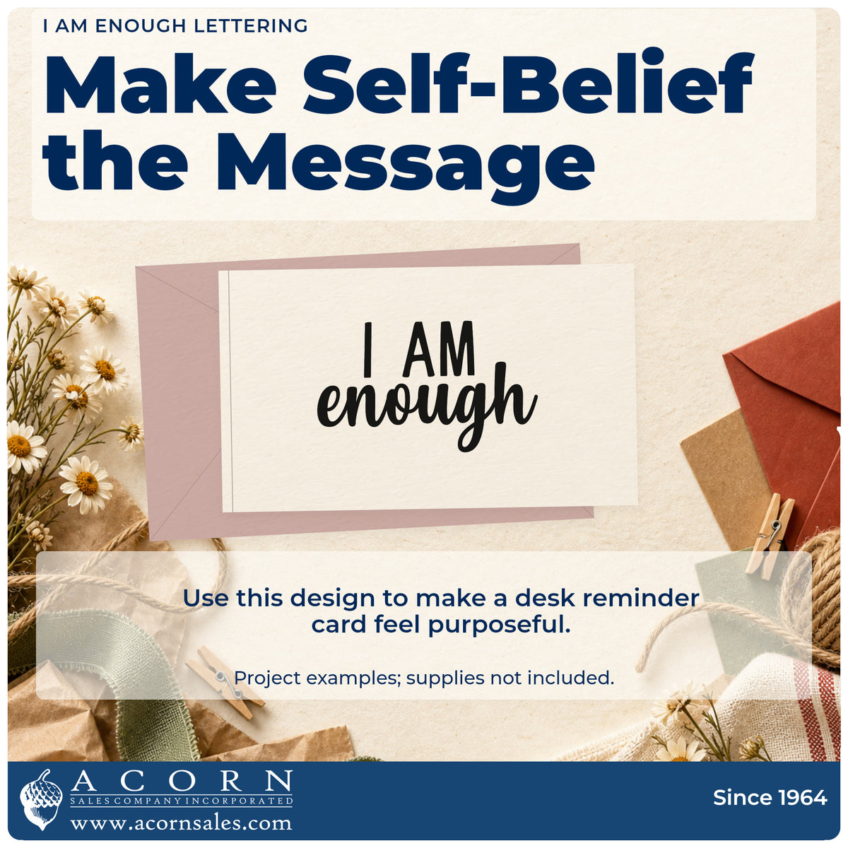 A finished handmade project stamped with the Self-Inking I Am Enough Lettering Stamp, ideal for group album page.