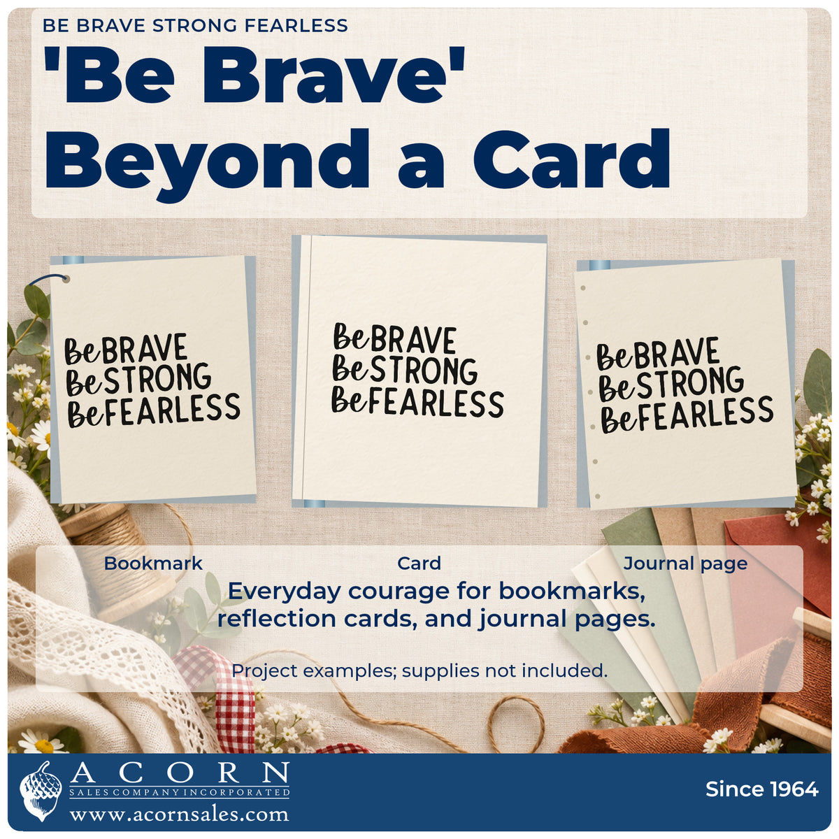 Three project examples made with the Duo Hand Be Brave Strong Fearless Rubber Stamp, including shift swap sheet.