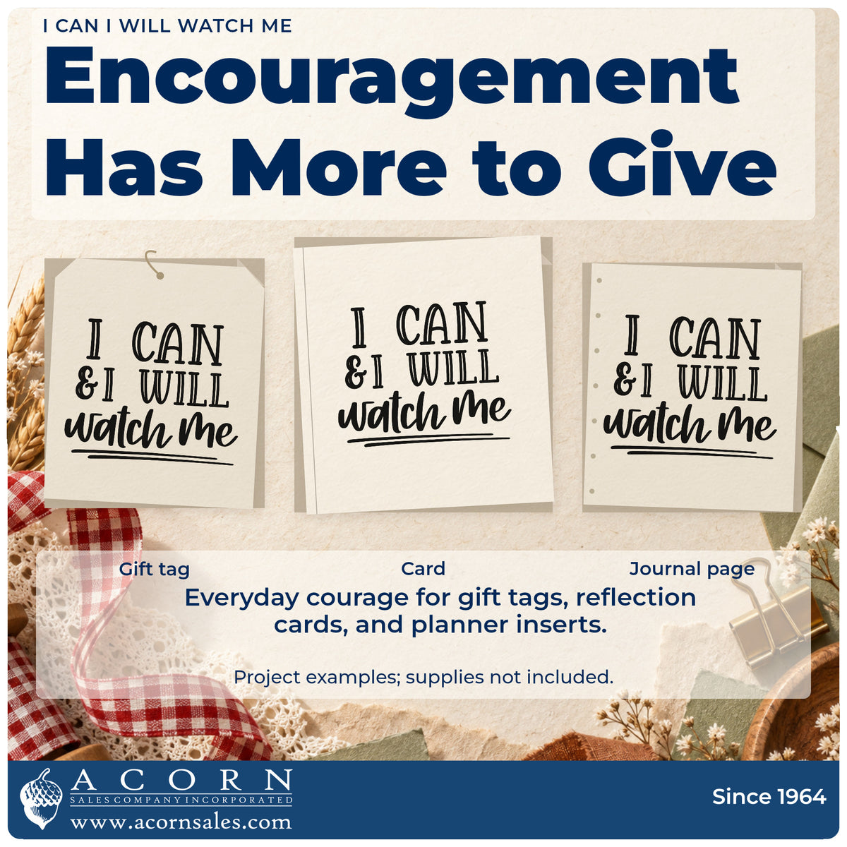Three project examples made with the I Can I Will Watch Me Stamp – Self-Inking, including form practice sheet.