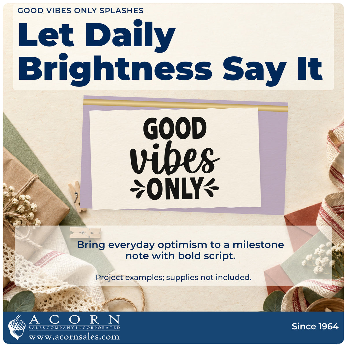 A finished handmade project stamped with the Good Vibes Only Splashes Script Lettering Stamp – Slim Pre-Inked, ideal for truck season album page.