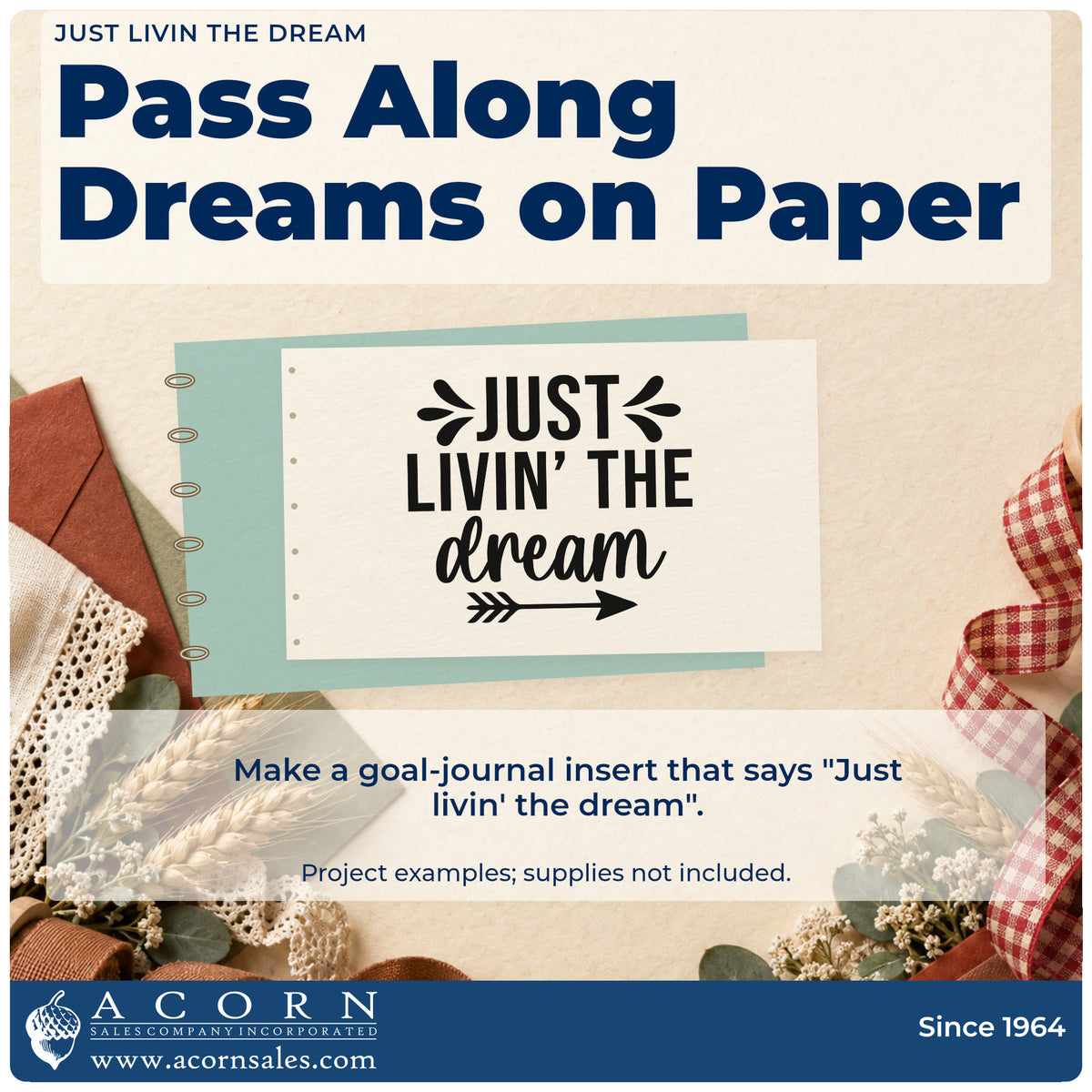 A finished handmade project stamped with the Just Livin The Dream Stamp – PSI Pre-Inked, ideal for van album page.