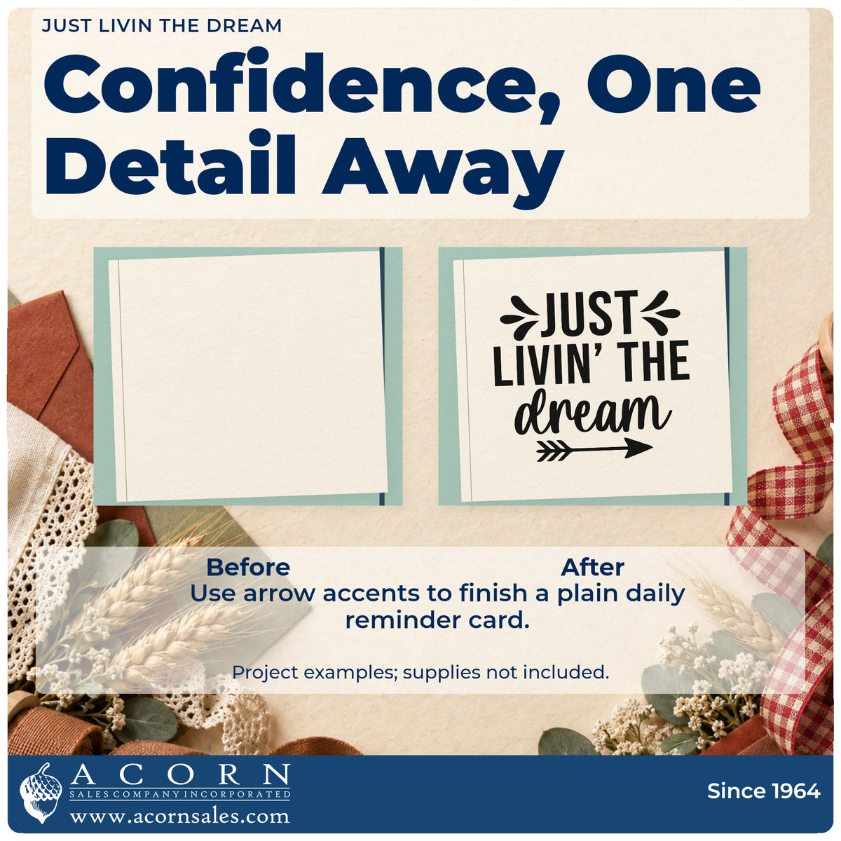 Before and after of a plain item finished with the Just Livin The Dream Stamp – PSI Pre-Inked, a quick upgrade for framed galley nook.