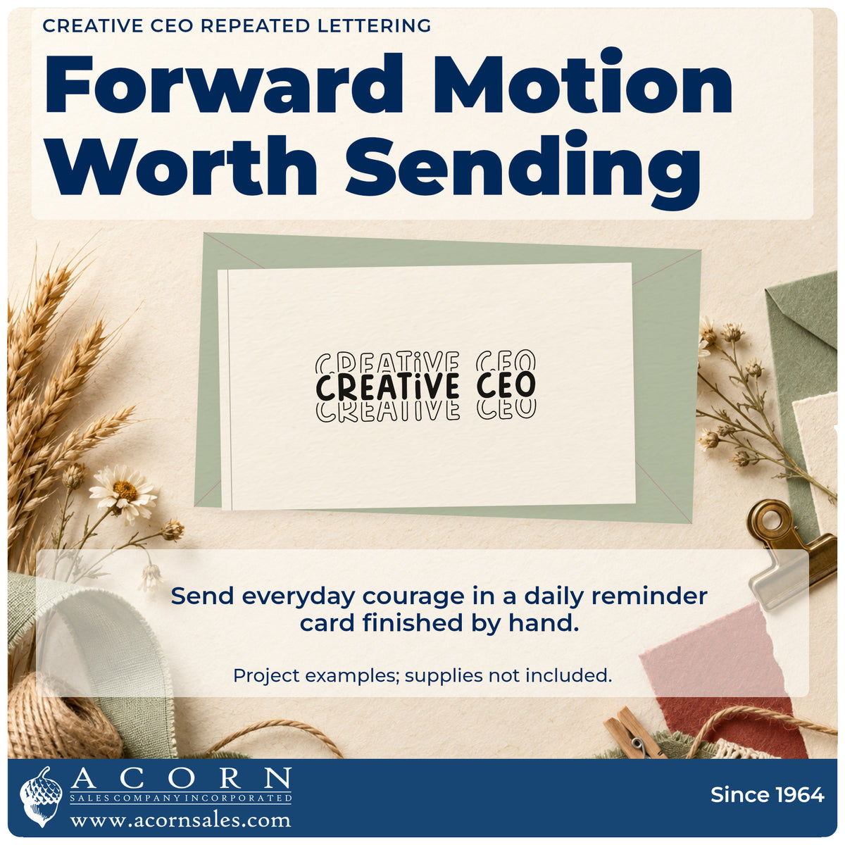 A finished handmade project stamped with the Creative CEO Repeated Word Art Stamp – Self-Inking, ideal for shop album page.
