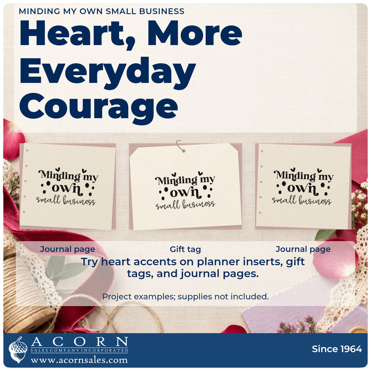 Three project examples made with the Minding My Own Small Business With Hearts Rubber Stamp – Duo Hand, including batch bake sheet.