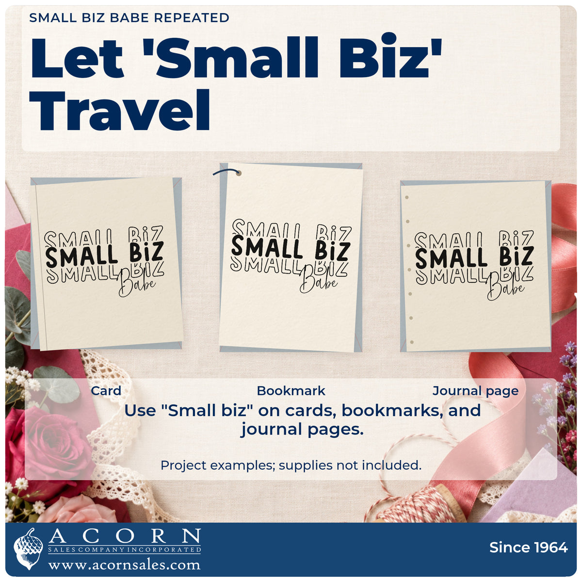 Three project examples made with the Small Biz Babe Repeated Rubber Stamp – Duo Hand, including commission log sheet.