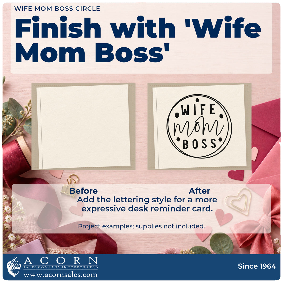 Before and after of a plain item finished with the Premium Wooden Wife Mom Boss Stamp – Vintage Pro, a quick upgrade for framed home studio.