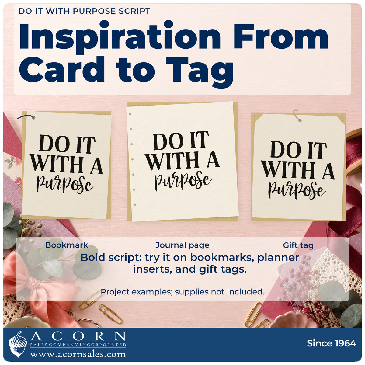 Three project examples made with the Do It With A Purpose Premium Wooden Stamp – Vintage Pro, including pairing round sheet.