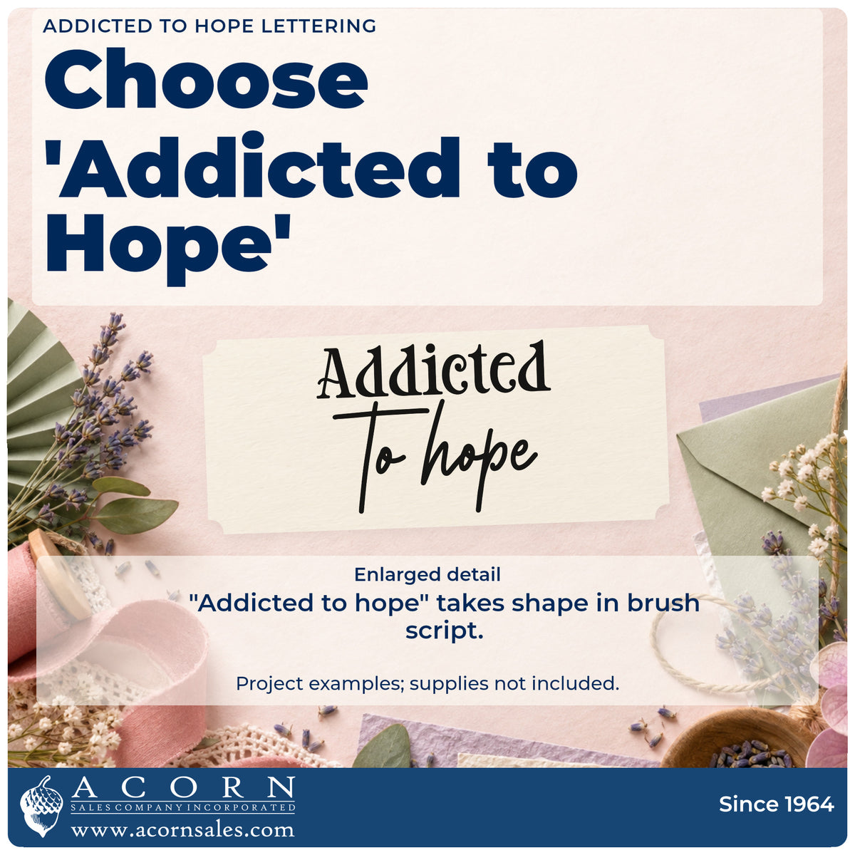 Enlarged detail of the Addicted To Hope PSI Pre-Inked Stamp imprint. The words "Addicted to hope" combine decorative serif lettering and brush script.