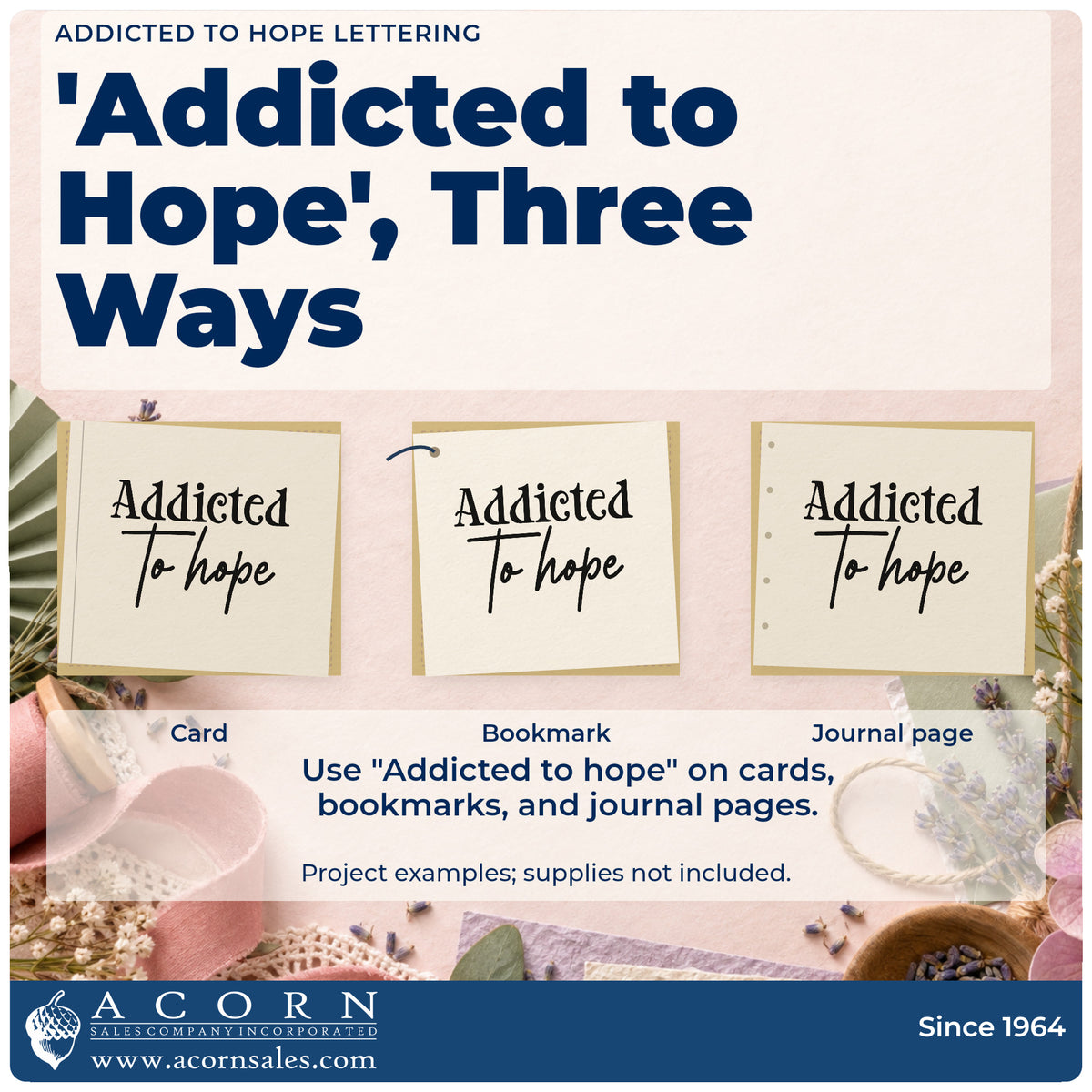 Three project examples made with the Addicted To Hope Pre-Inked Stamp – Slim, including outing log sheet.