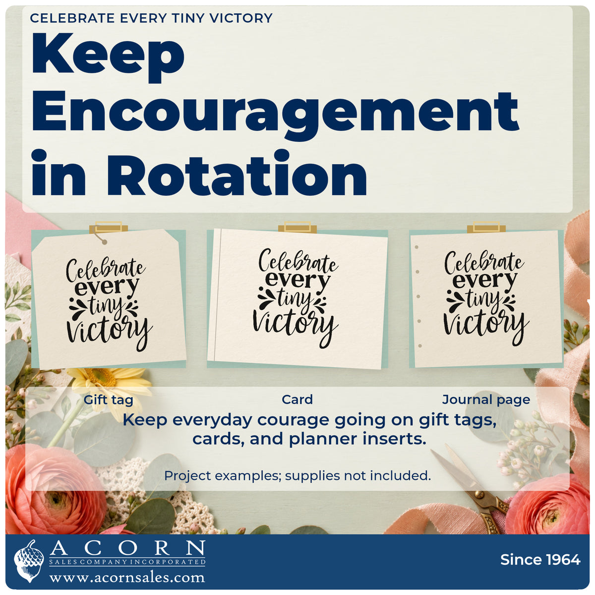 Three project examples made with the Celebrate Every Tiny Victory Lettering Stamp – Slim Pre-Inked, including zone plan sheet.
