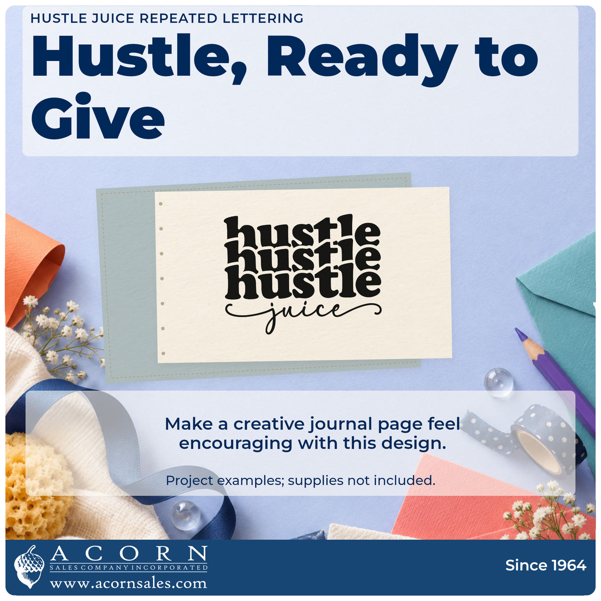 A finished handmade project stamped with the Hustle Juice Repeated Lettering Stamp – PSI Pre-Inked, ideal for roast album page.