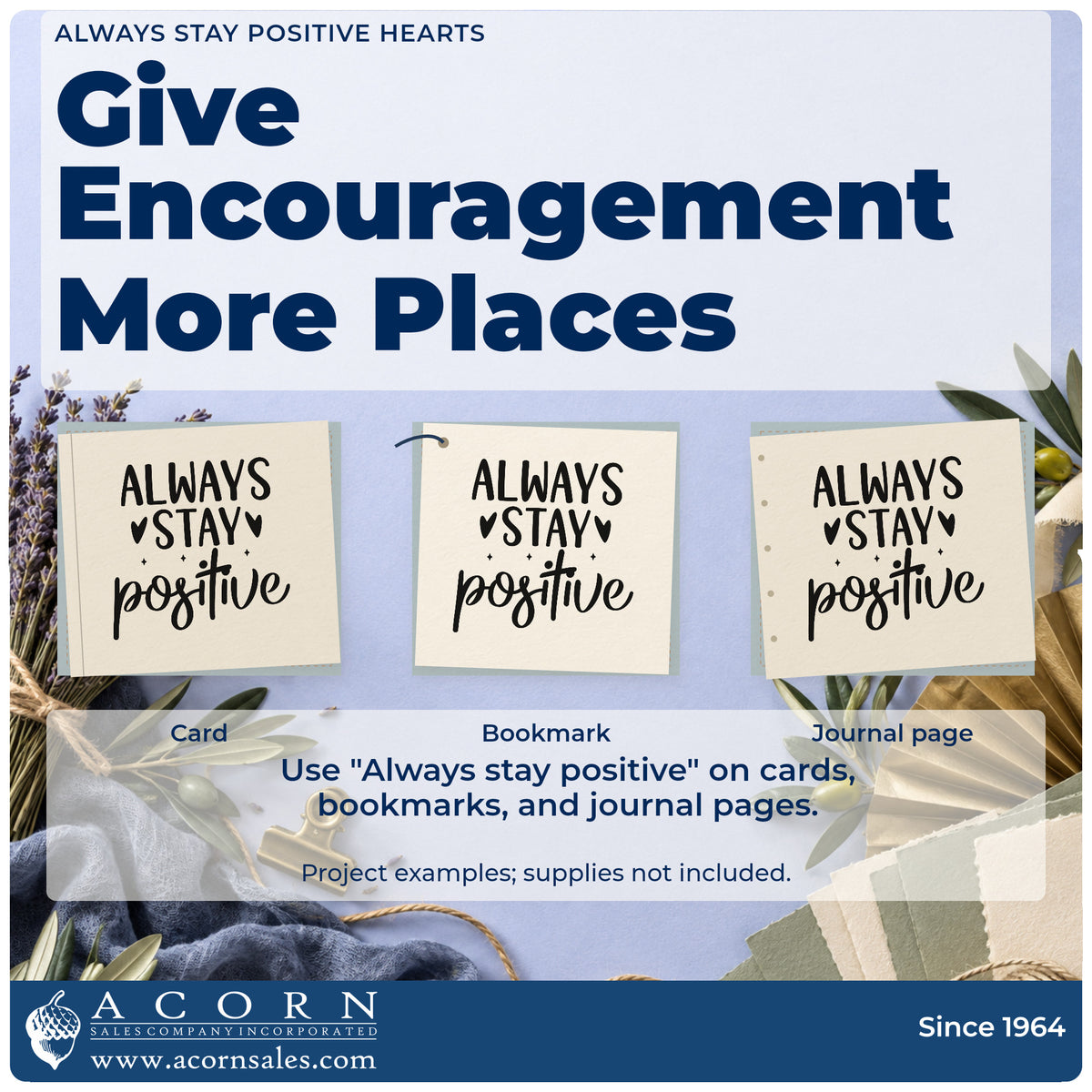 Three project examples made with the Always Stay Positive Hearts Self-Inking Stamp, including level progress sheet.