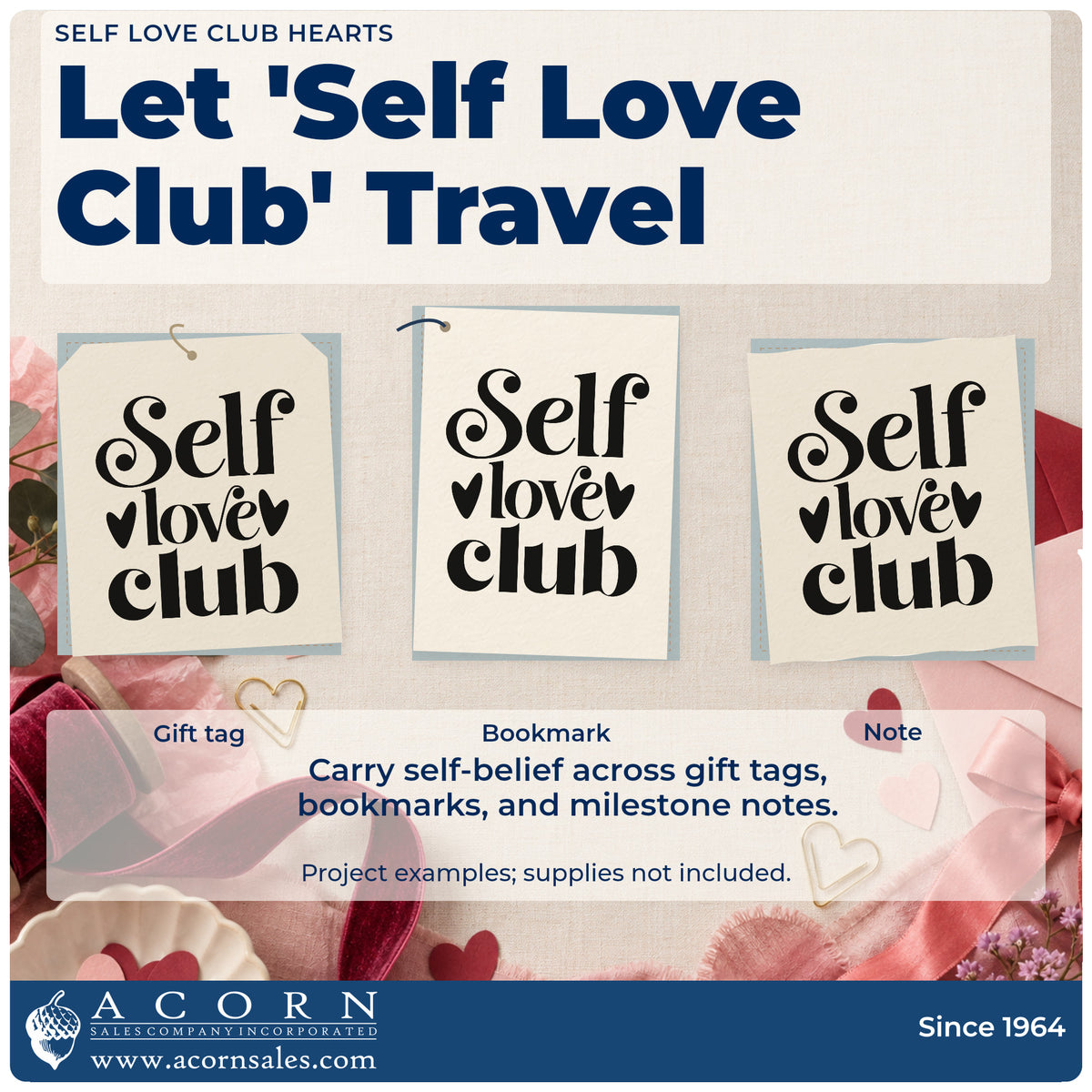 Three project examples made with the Self Love Club Hearts Premium Wooden Stamp – Vintage Pro, including evening plan sheet.