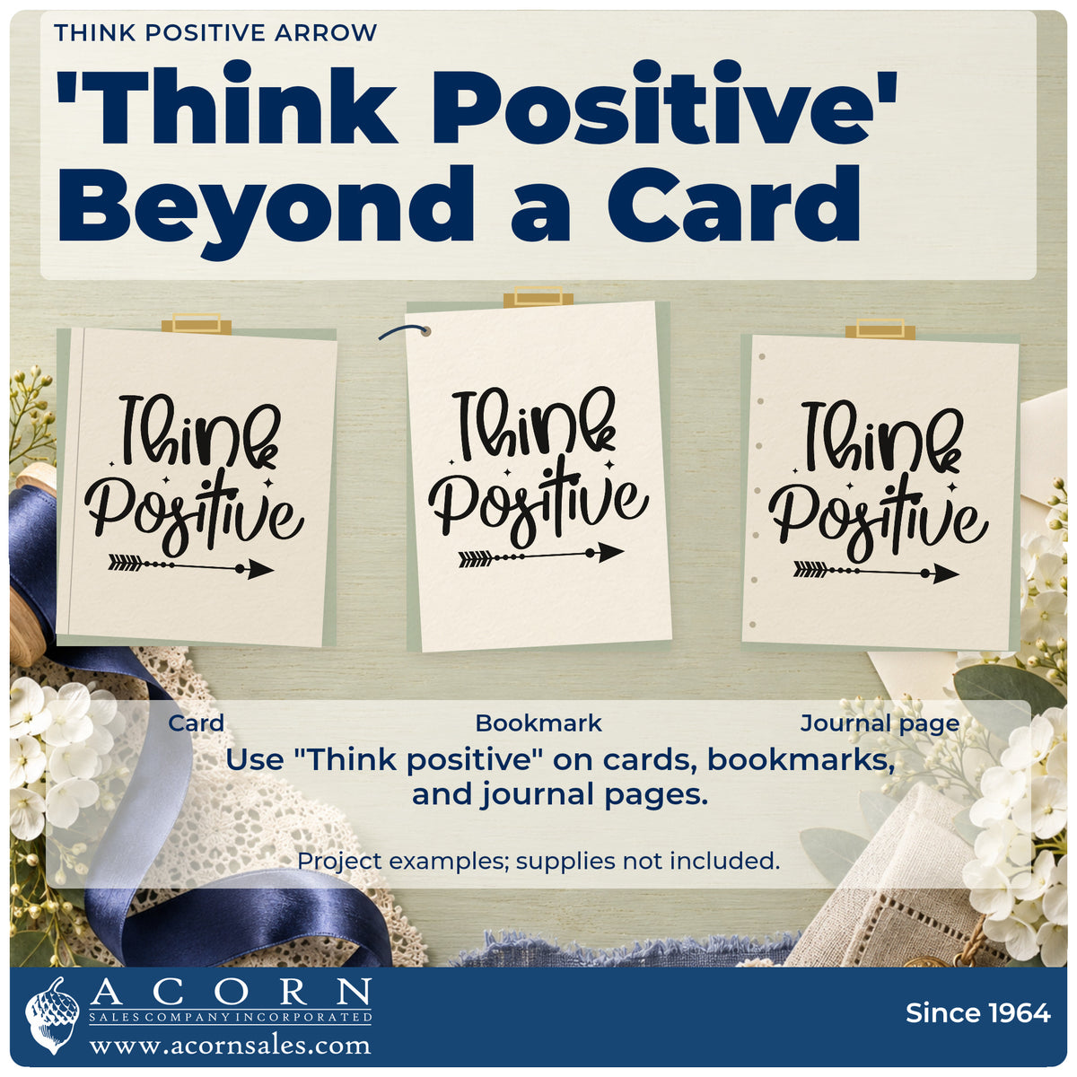 Three project examples made with the Think Positive Arrow And Sparkles Stamp – Duo Hand, including stop time sheet.