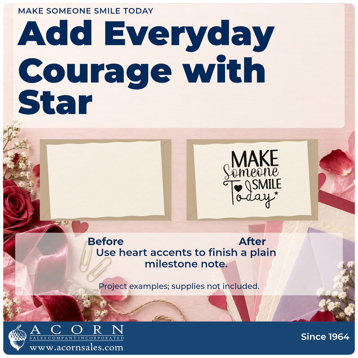 Before and after of a plain item finished with the Make Someone Smile Today With Stars Craft Stamp – Self-Inking, a quick upgrade for framed work studio.