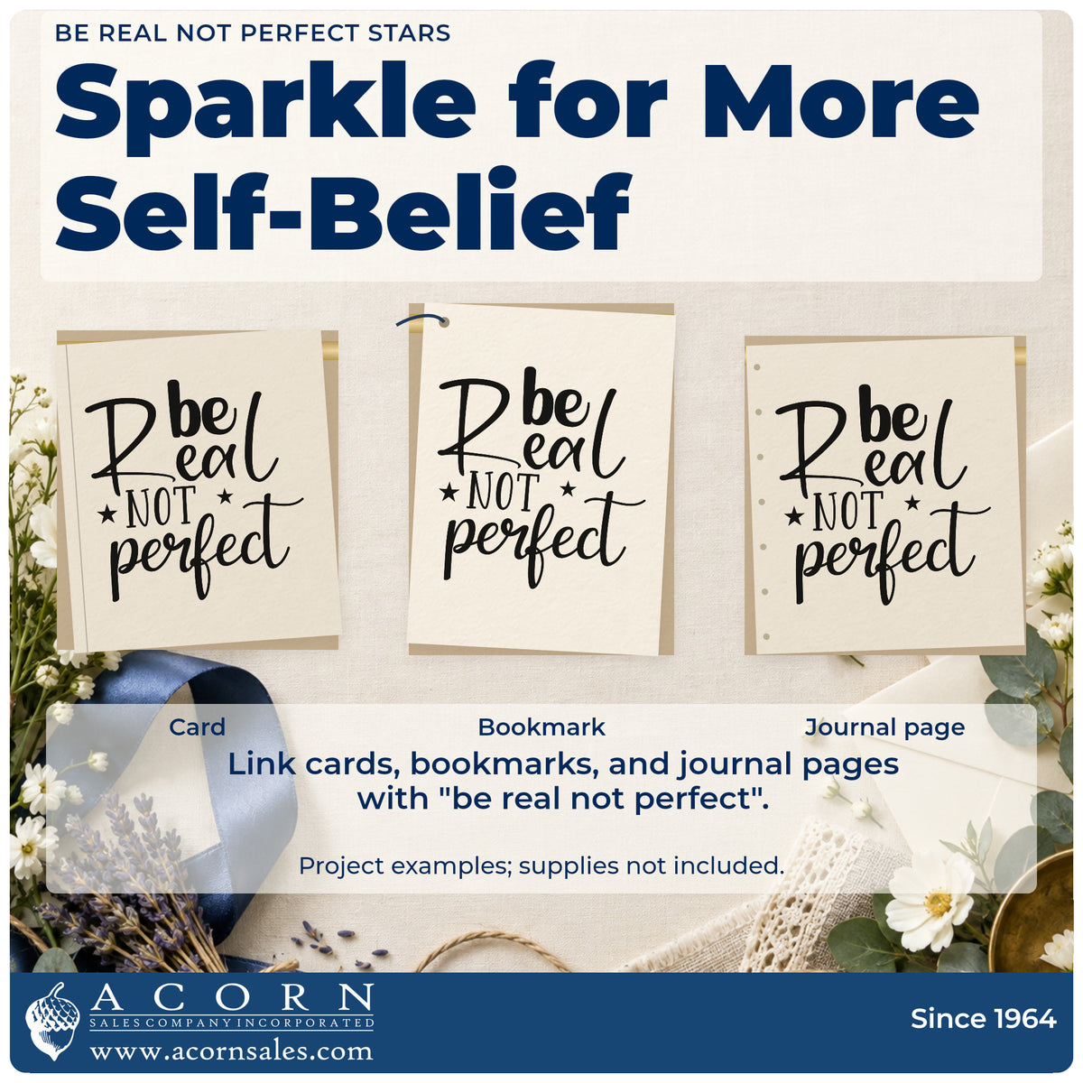 Three project examples made with the Be Real Not Perfect Stars Stamp – Wood Handle, including night signup sheet.