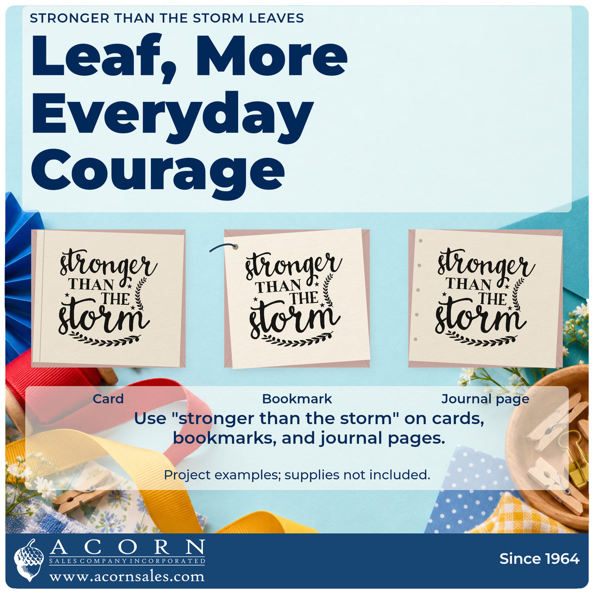Three project examples made with the Stronger Than The Storm Leaves Pre-Inked Stamp – PSI, including heat log sheet.