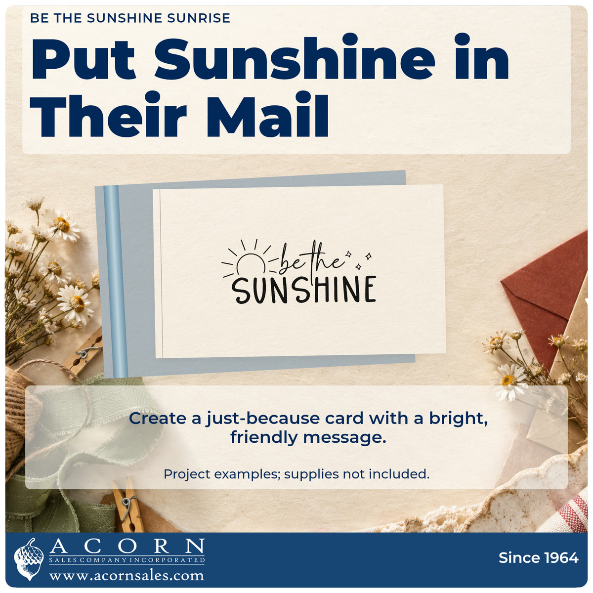 A finished handmade project stamped with the Be The Sunshine Sunrise Slim Pre-Inked Stamp, ideal for stand album page.