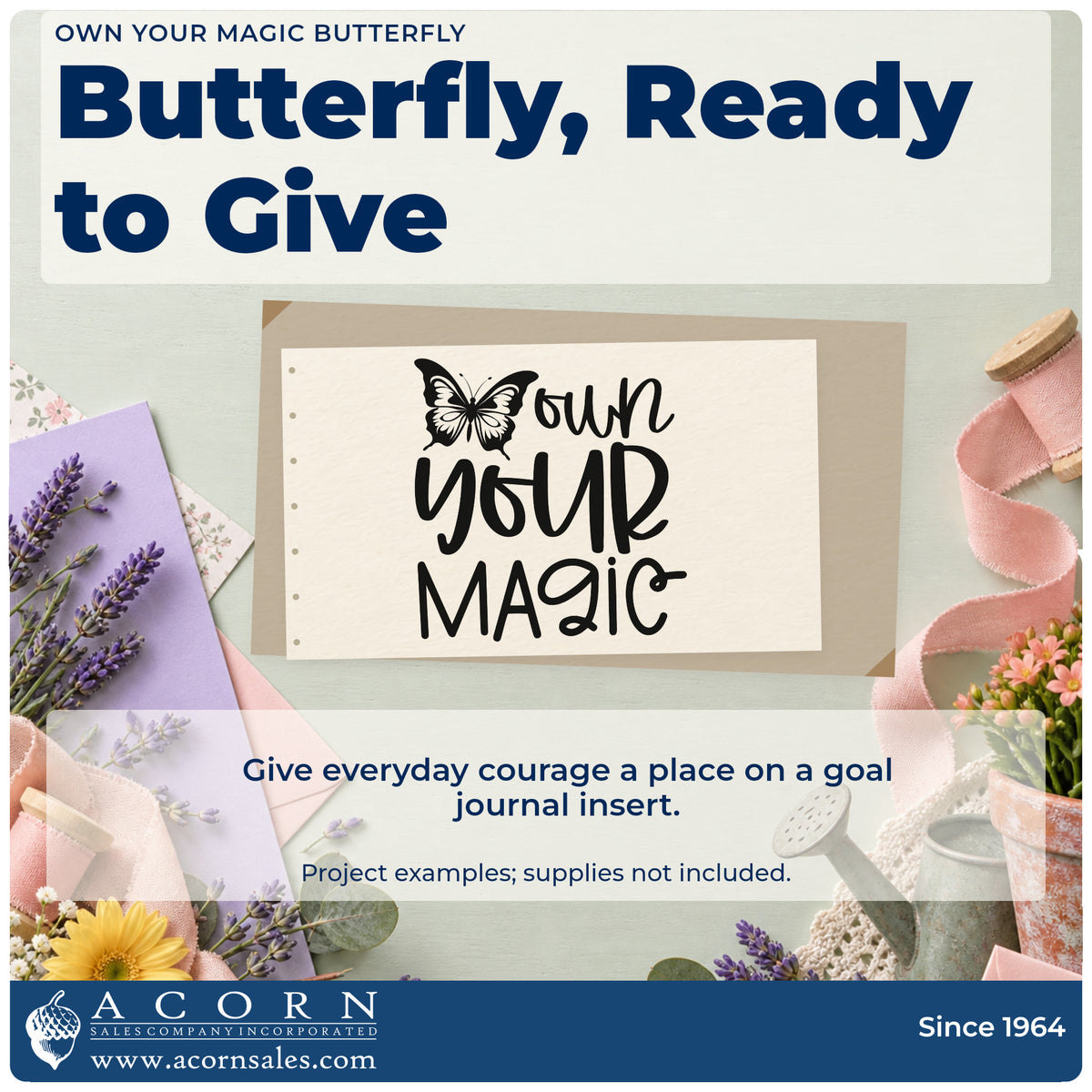 A finished handmade project stamped with the Own Your Magic Butterfly Lettering Stamp – Self-Inking, ideal for fair album page.