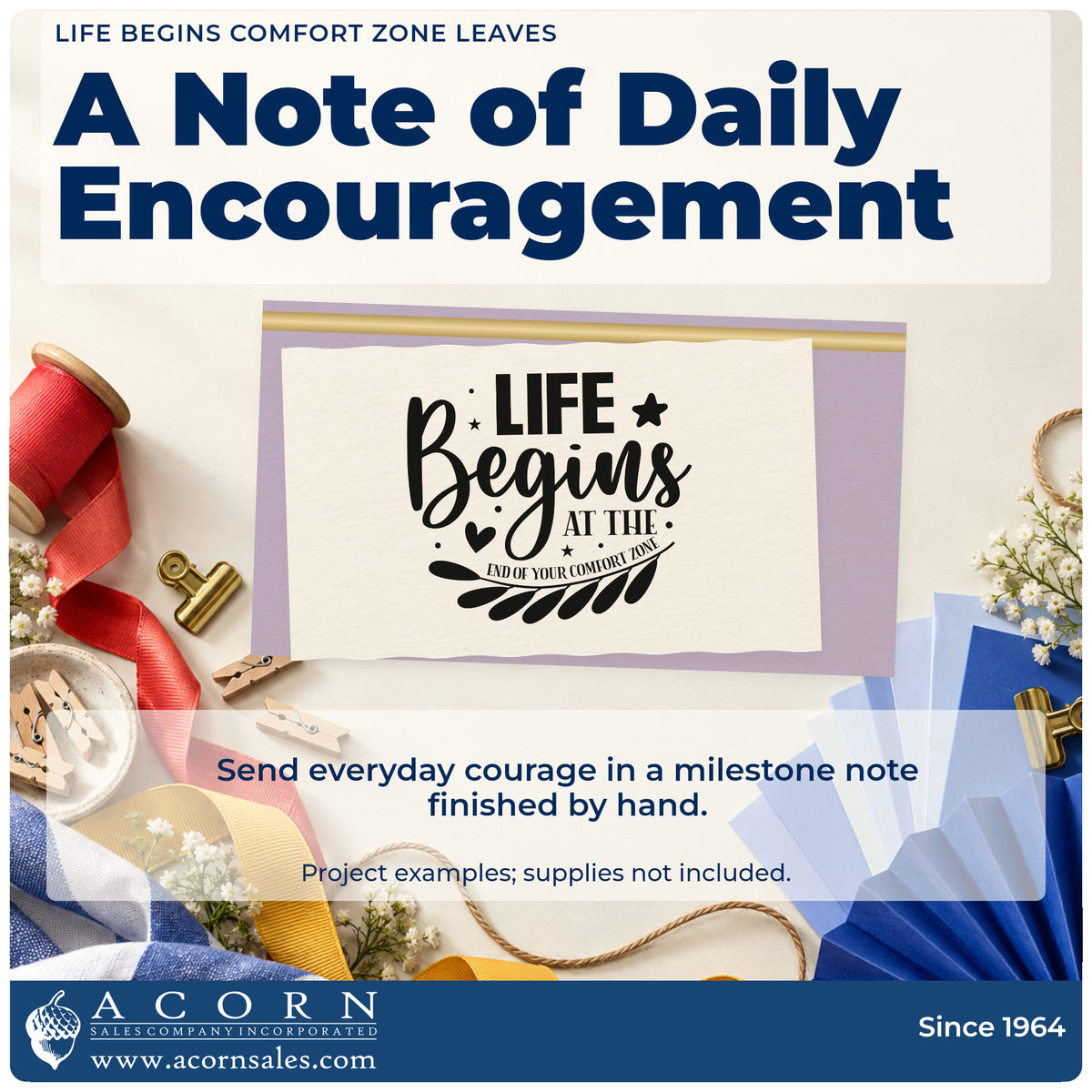 A finished handmade project stamped with the Life Begins Comfort Zone Leaves Rubber Stamp – Wood Handle, ideal for open mic album page.