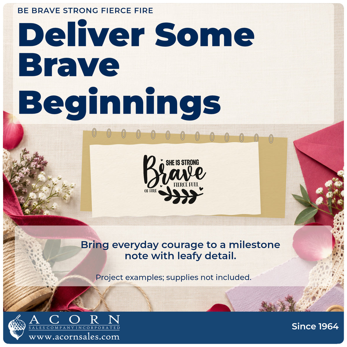 A finished handmade project stamped with the Be Brave Strong Fierce Fire Leaf Accents Stamp – Premium Vintage Pro Wooden, ideal for season album page.