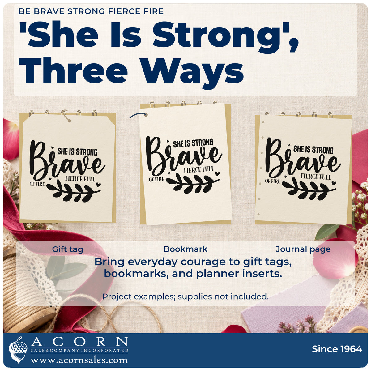 Three project examples made with the Be Brave Strong Fierce Fire Leaf Accents Pre-Inked Stamp – Slim, including match result sheet.
