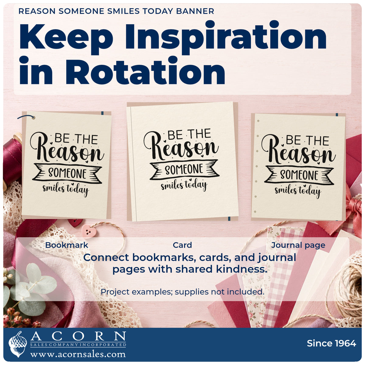 Three project examples made with the Reason Someone Smiles Today Banner Stamp – Premium Vintage Pro Wooden, including roster swap sheet.