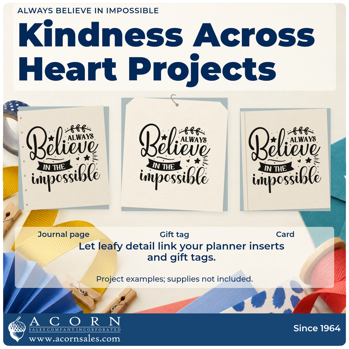 Three project examples made with the Premium Wooden Always Believe In Impossible Stamp – Vintage Pro, including shift cover sheet.