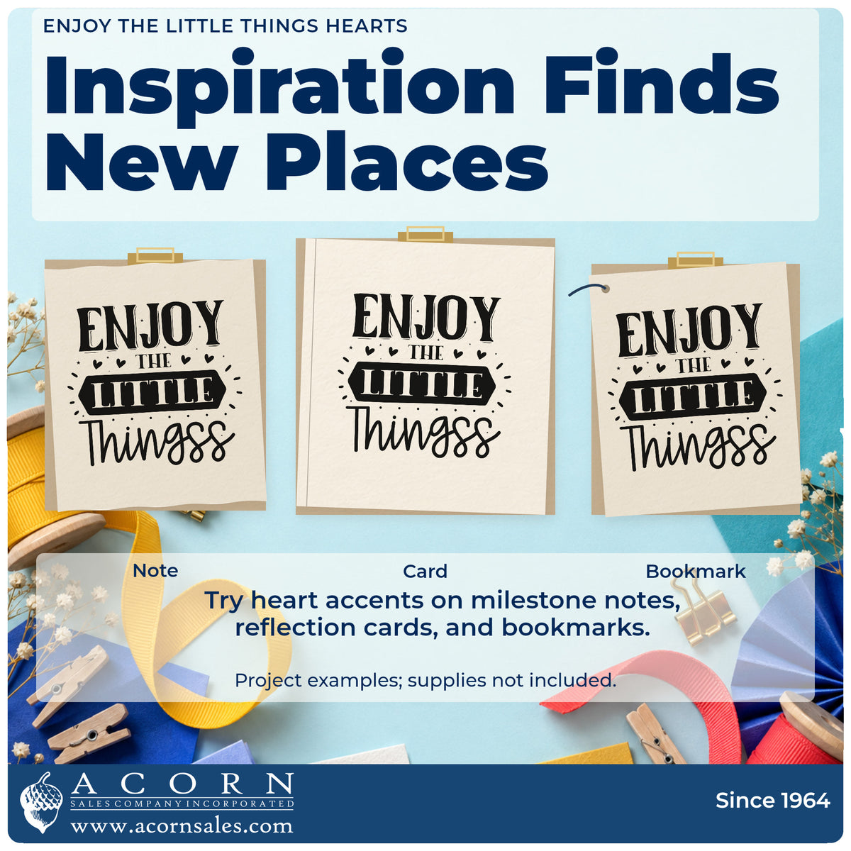 Three project examples made with the Enjoy The Little Things Heart Accents Premium Wooden Stamp – Vintage Pro, including recipe pick sheet.