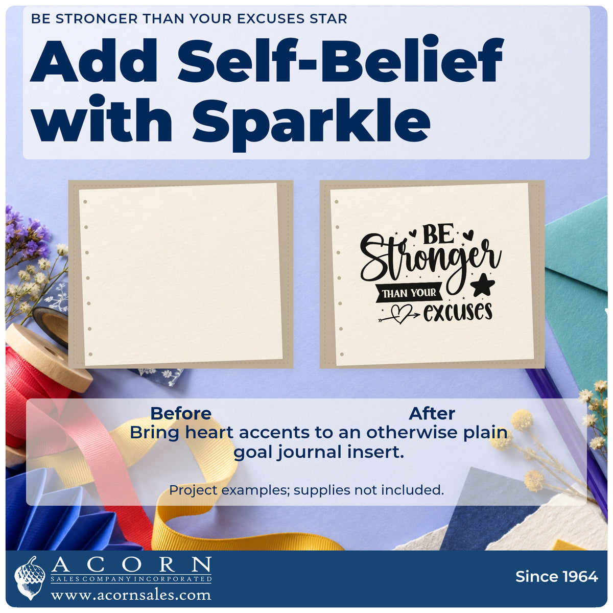 Before and after of a plain item finished with the Be Stronger Than Your Excuses With Stars Slim Pre-Inked Stamp, a quick upgrade for framed hall rack.