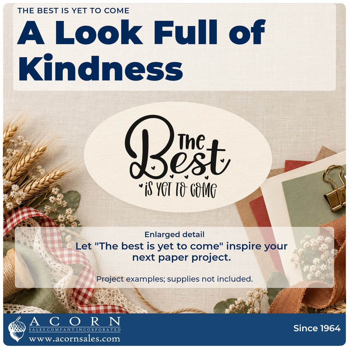 Enlarged detail of the Premium Wooden The Best Is Yet To Come With Hearts Stamp – Vintage Pro imprint. The words "The best is yet to come" appear in bold mixed lettering with a small heart.