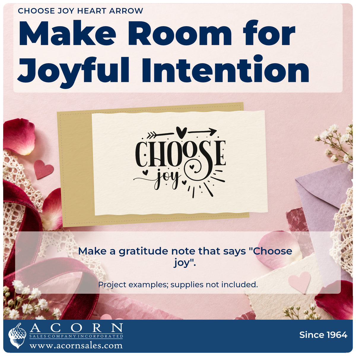 A finished handmade project stamped with the Choose Joy Heart Arrow Pre-Inked Stamp – PSI, ideal for shop year album page.