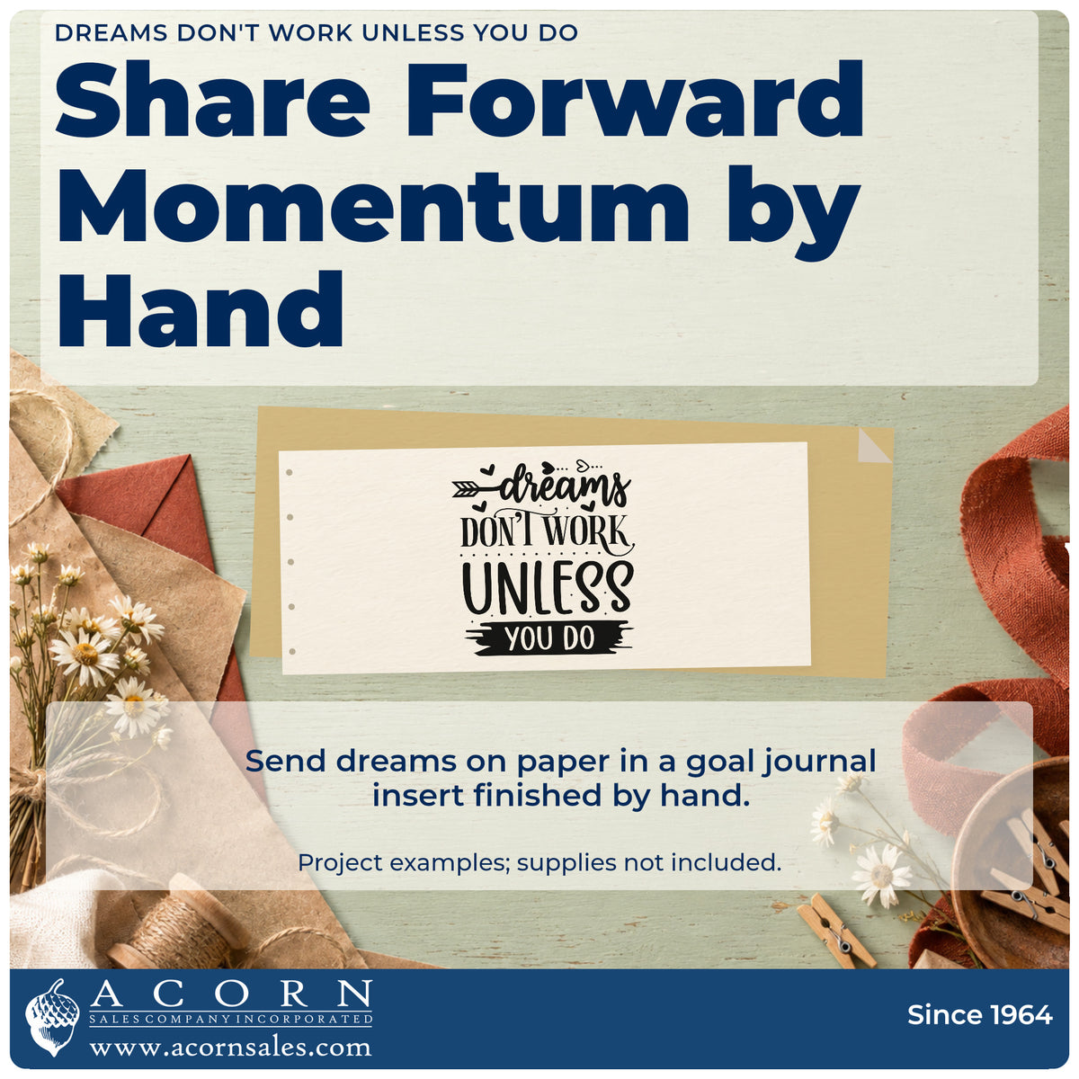 A finished handmade project stamped with the Dreams Don't Work Unless You Do Heart Accents Stamp – Premium Vintage Pro Wooden, ideal for course album page.
