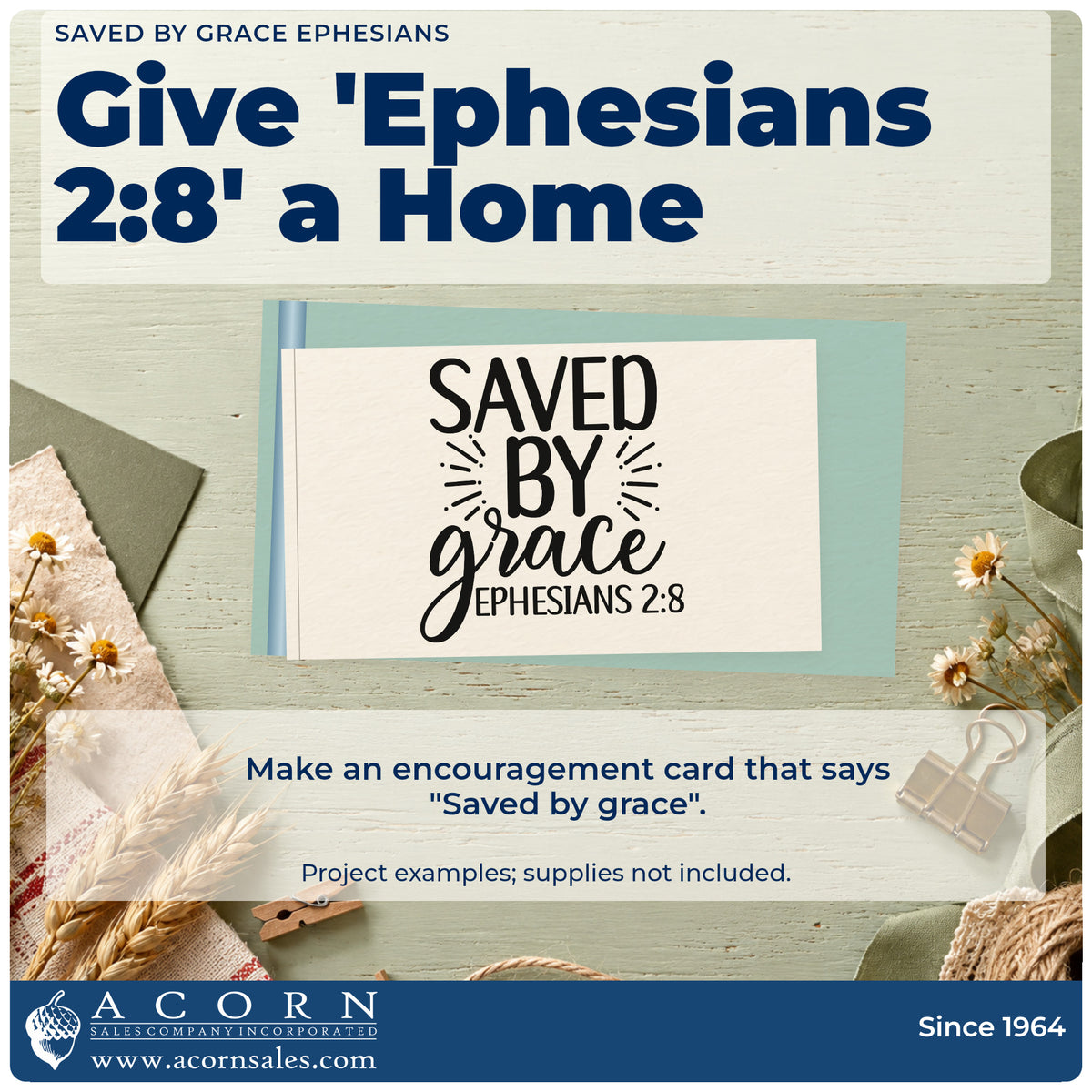 A finished handmade project stamped with the Saved By Grace Ephesians Lettering Hand Stamp – Duo, ideal for welcome album page.