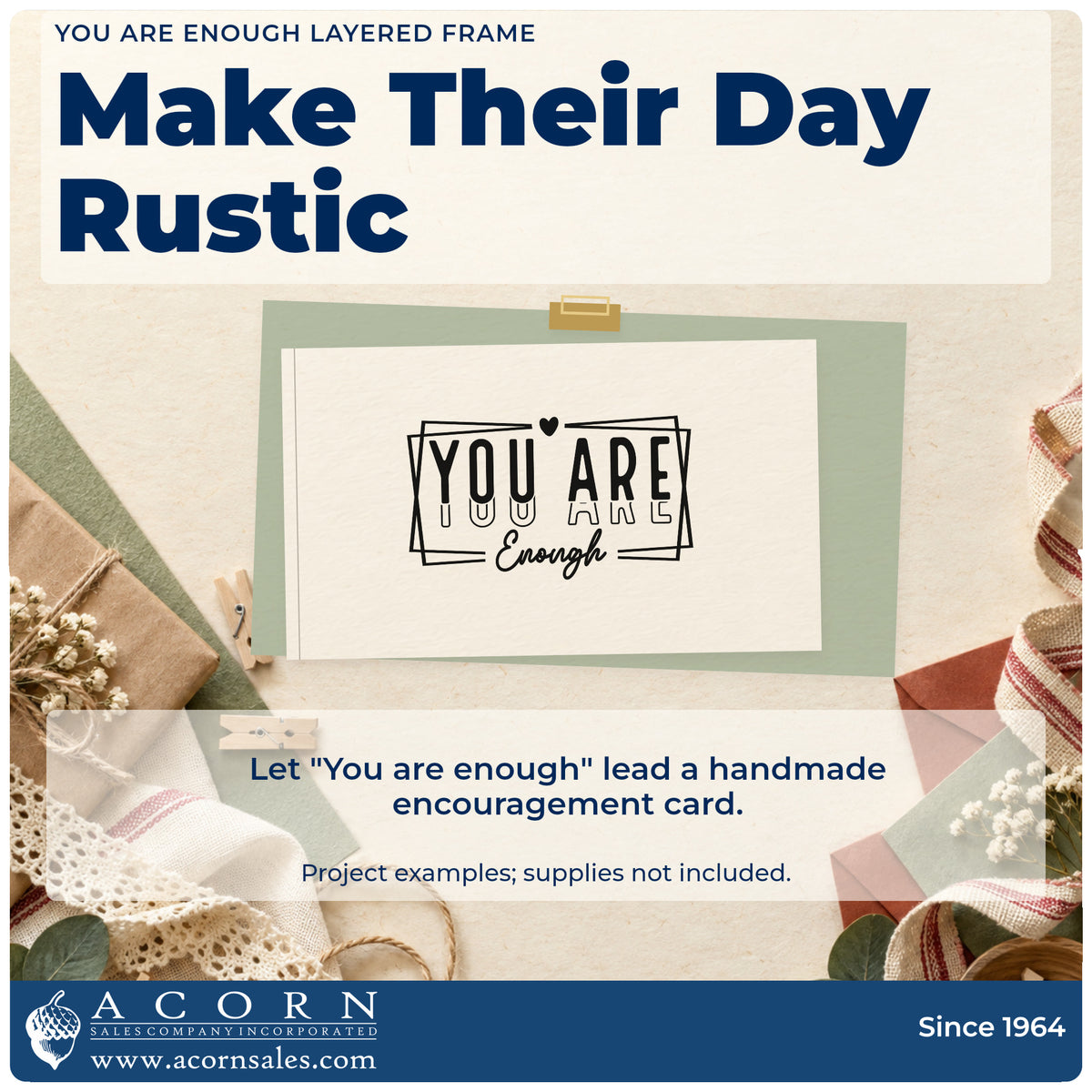 A finished handmade project stamped with the You Are Enough Layered Framed Lettering Stamp – Premium Vintage Pro Wooden, ideal for first year album page.