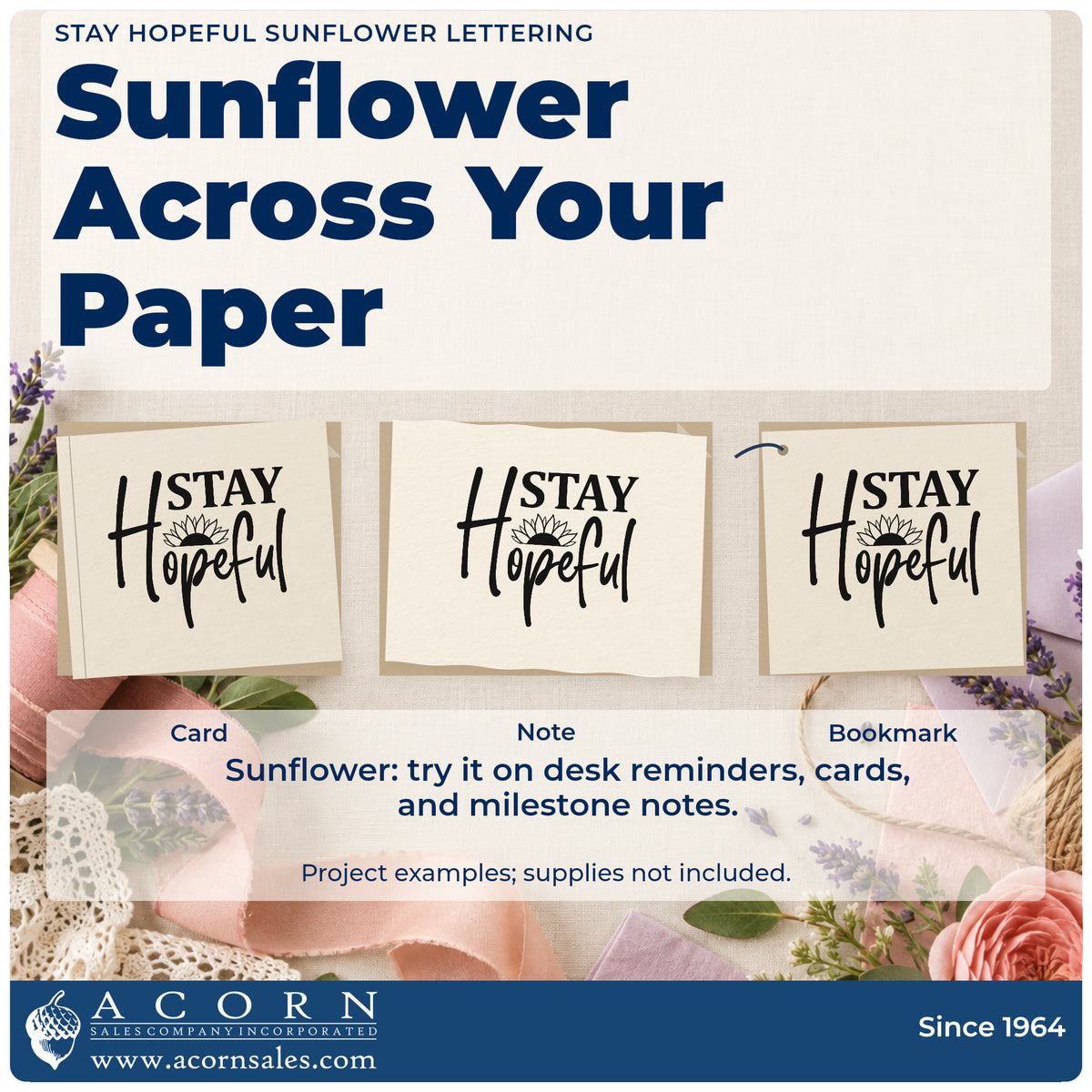 Three project examples made with the Stay Hopeful Sunflower Word Art Pre-Inked Stamp – Slim, including weight log sheet.