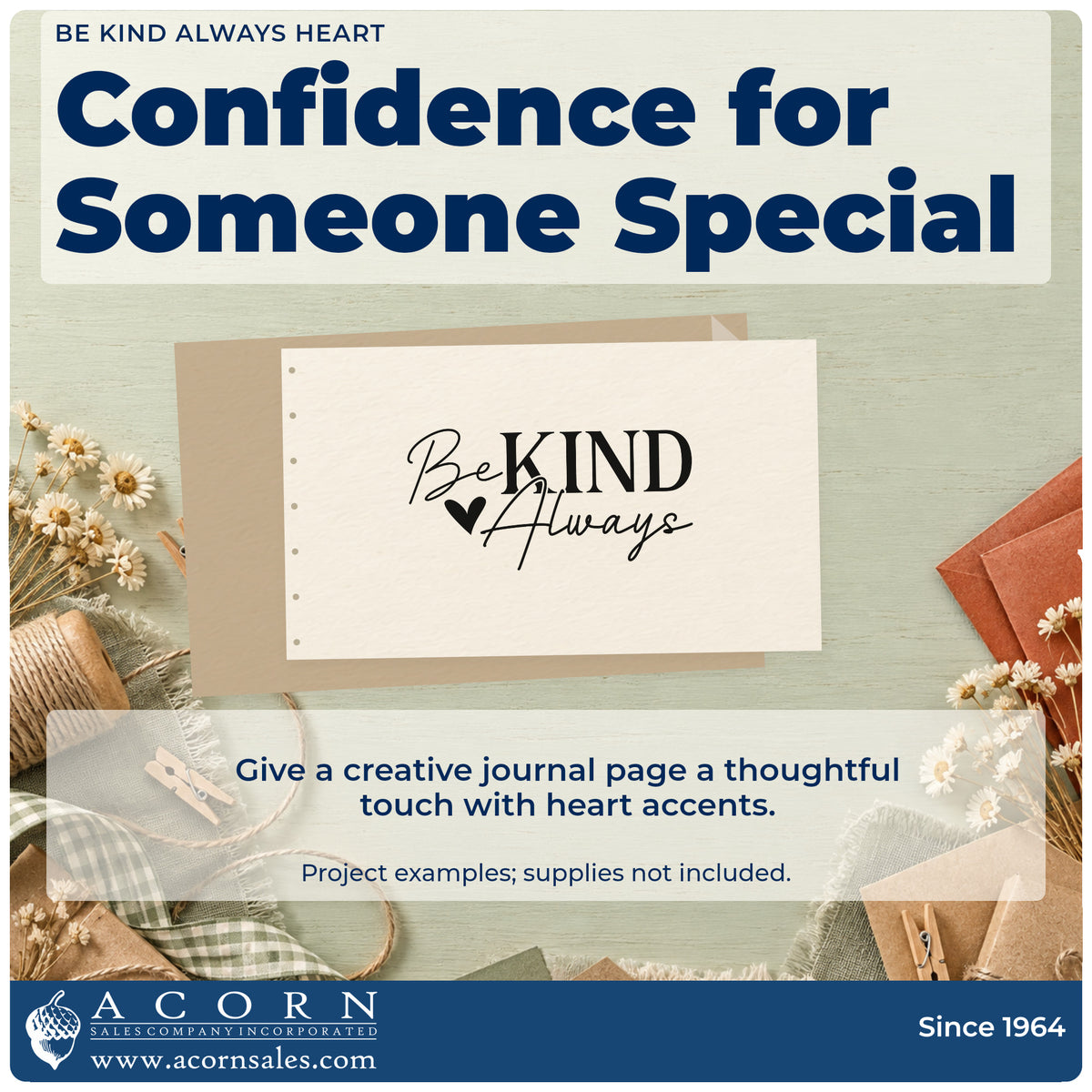 A finished handmade project stamped with the Be Kind Always Heart Compact Pre-Inked Stamp – Slim, ideal for pickup album page.