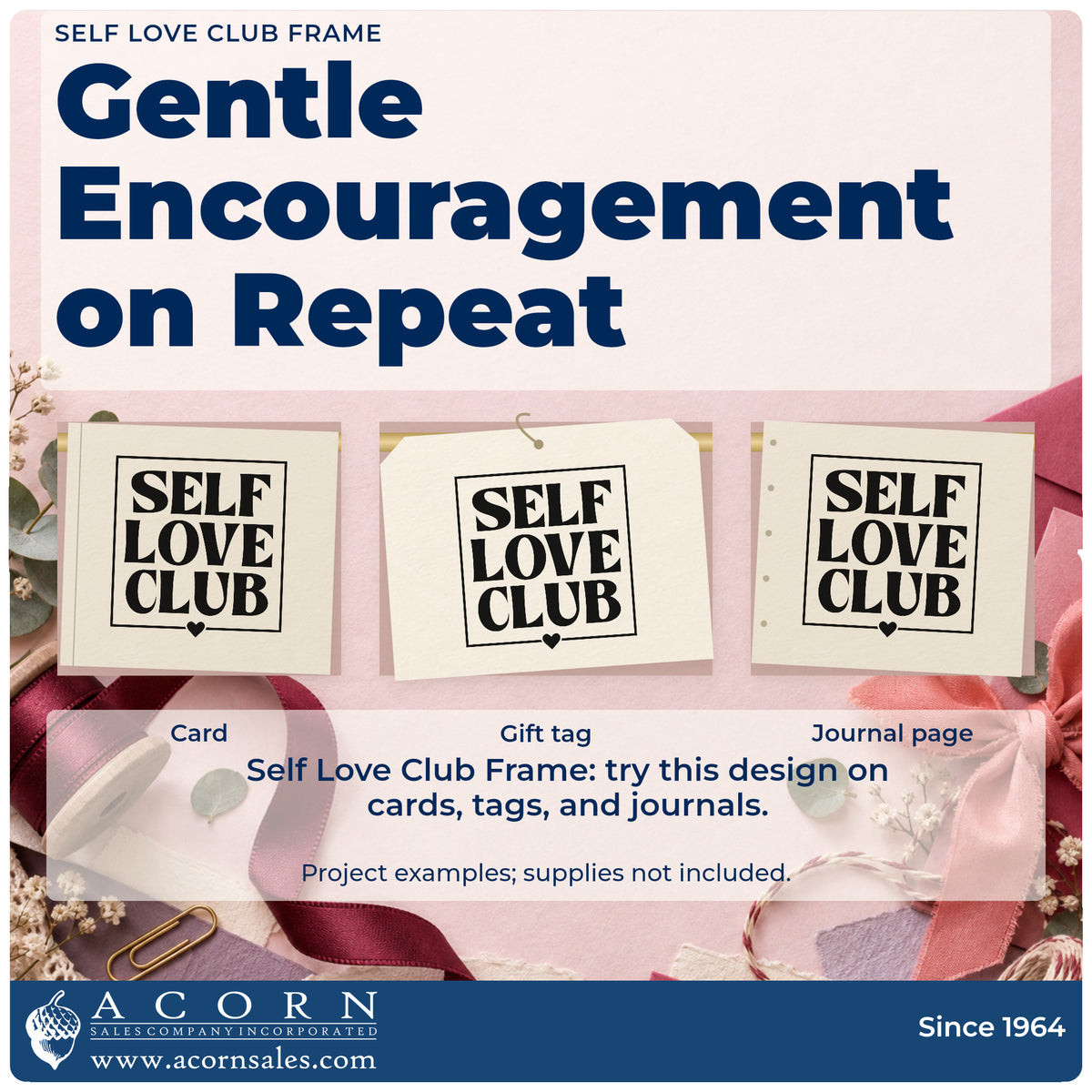 Three project examples made with the Self Love Club Frame Stamp – Duo Hand, including class book sheet.