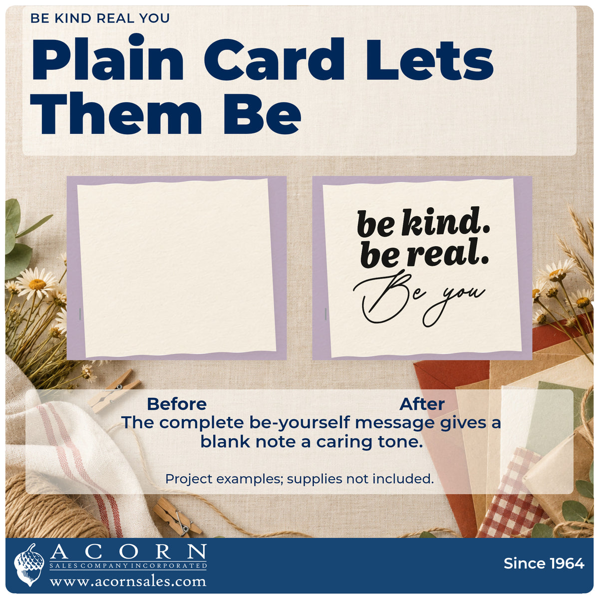 Before and after of a plain item finished with the Be Kind Real You Compact Pre-Inked Stamp – Slim, a quick upgrade for framed classroom door.