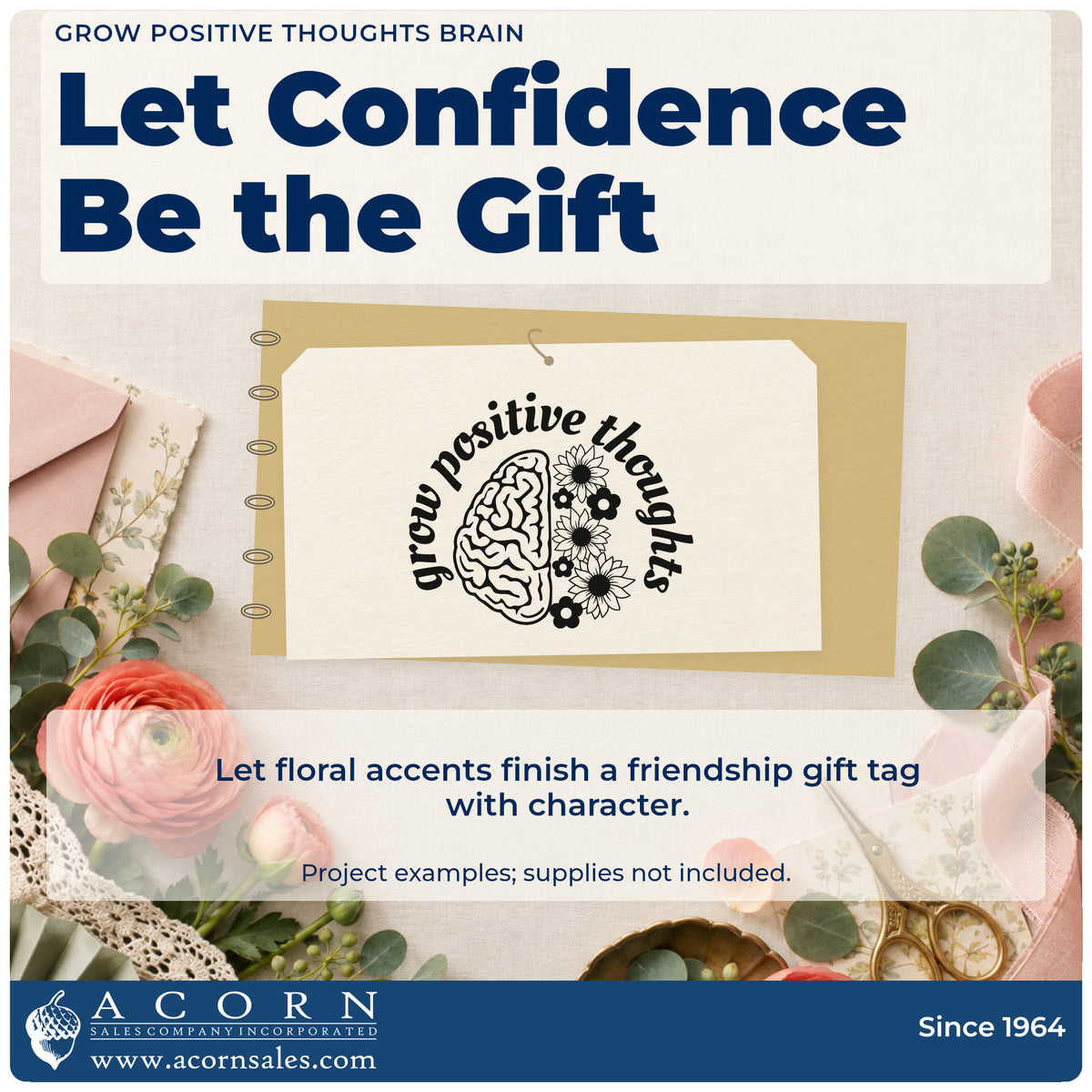 A finished handmade project stamped with the Grow Positive Thoughts Brain Floral Accents Stamp – Premium Vintage Pro Wooden, ideal for training album page.