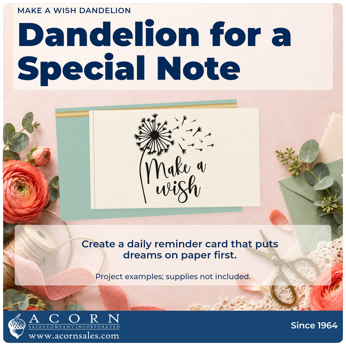 A finished handmade project stamped with the Make A Wish Dandelion Stamp – PSI Pre-Inked, ideal for summer list album page.